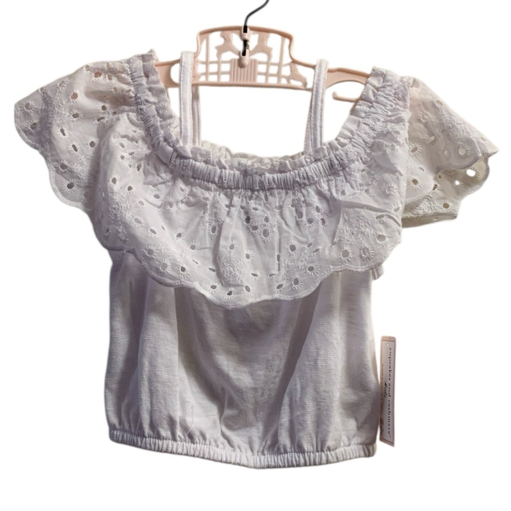 Cupcakes and Cashmere Kids White Eyelet Lace Top Shirt Girl’s Size XS 4 New